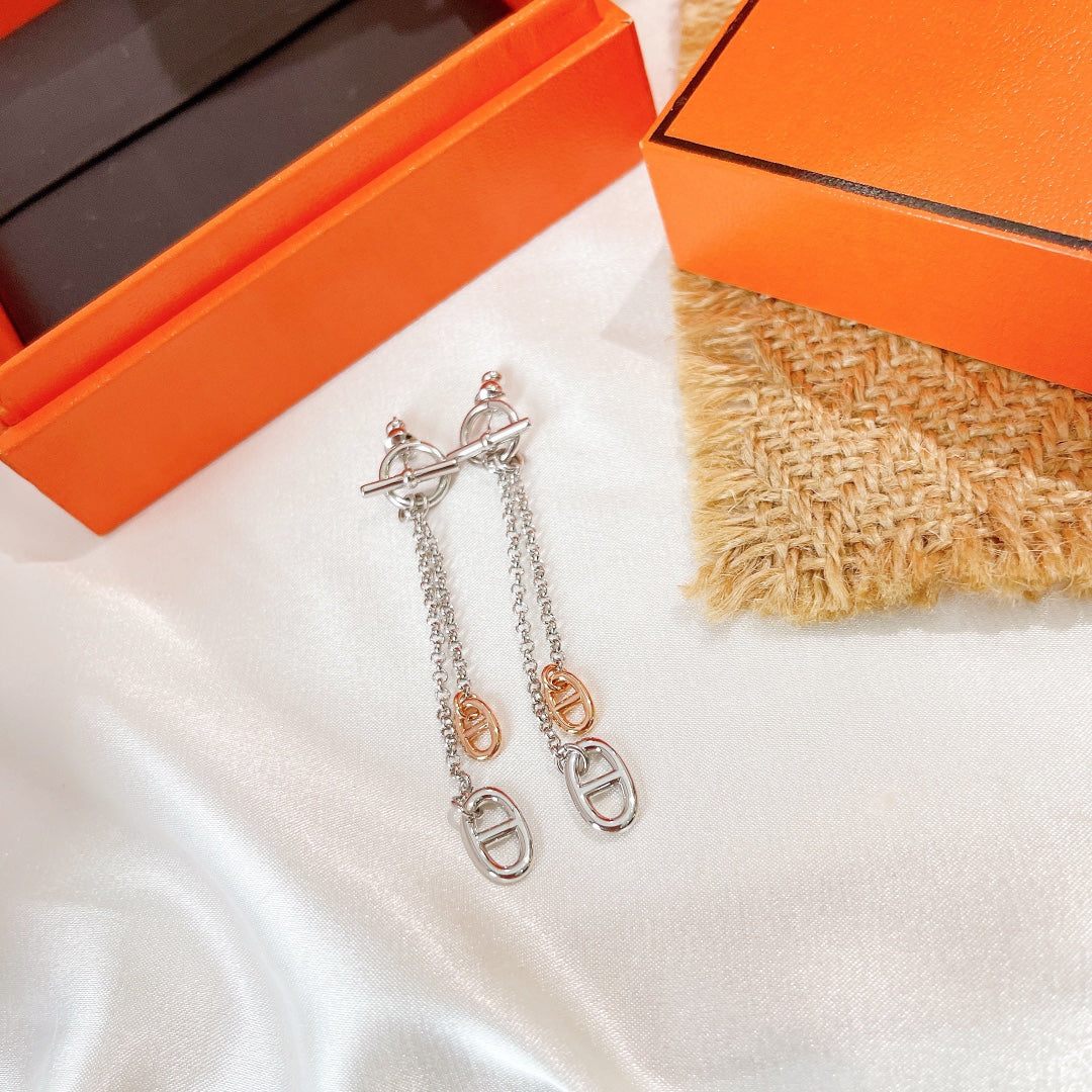HERMES HM CHAINE D'ANCRE TWO-COLOR SILVER-PINK GOLD EARRINGS