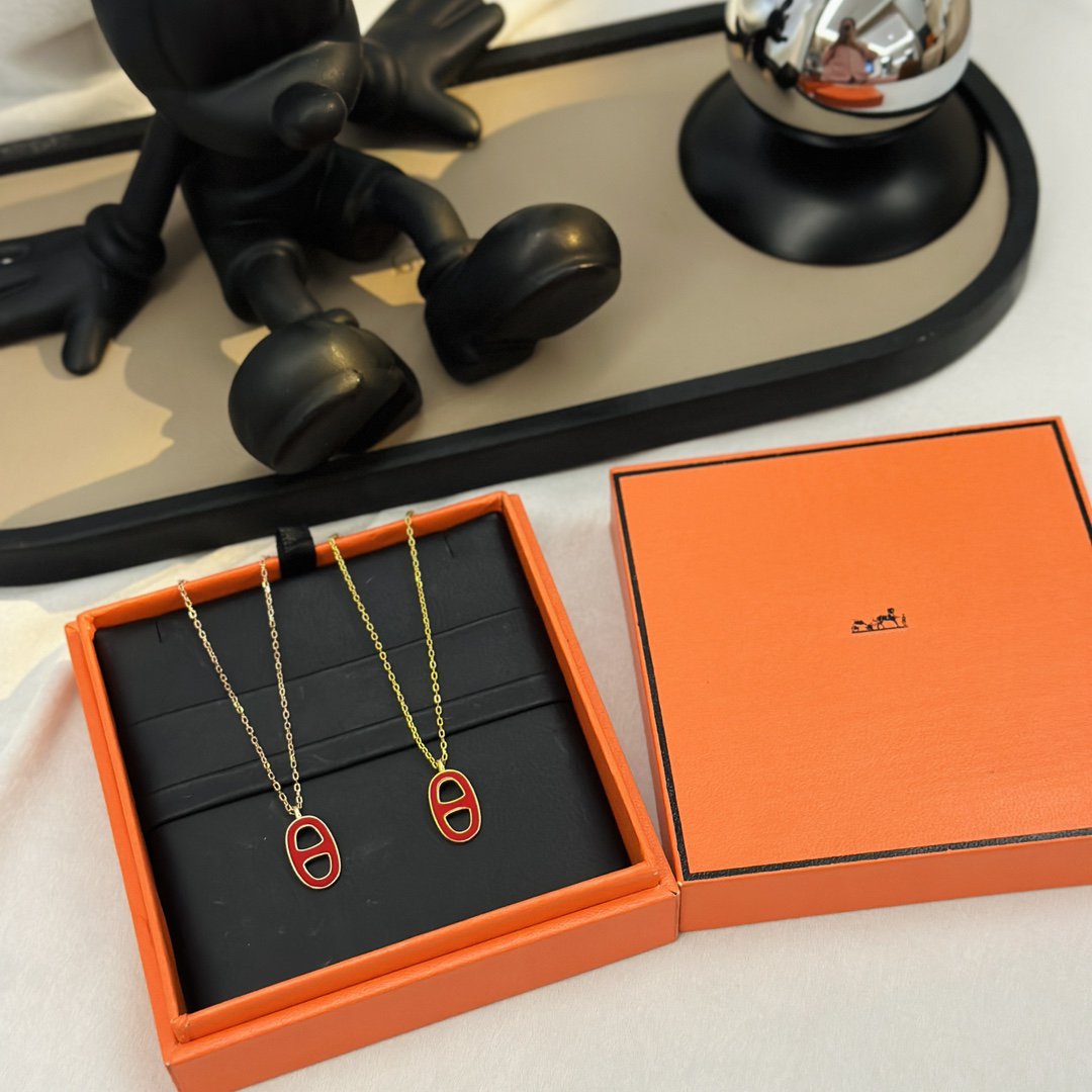 HERMES CHAINE SMALL RED NECKLACE GOLD AND PINK GOLD