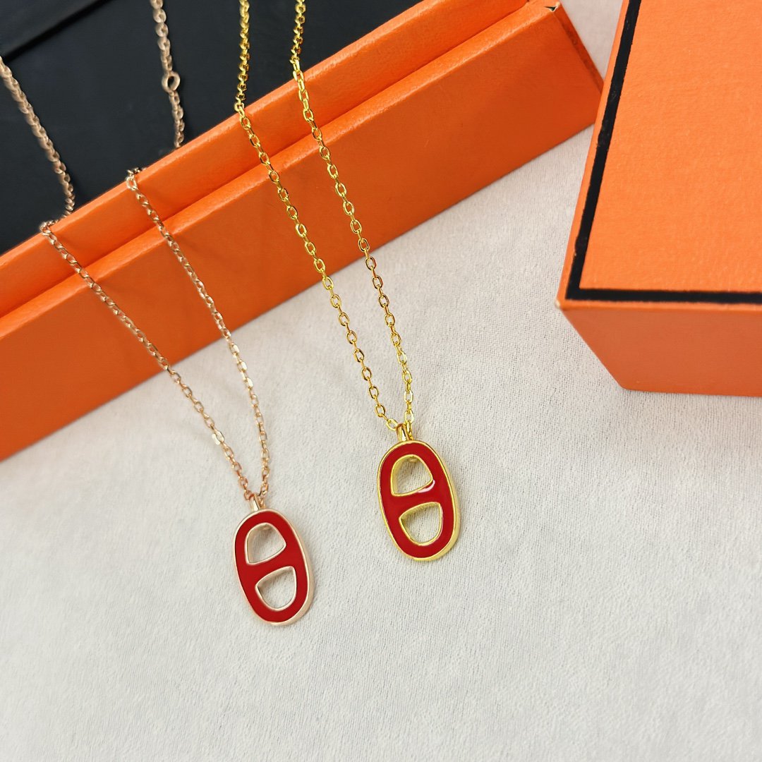 HERMES CHAINE SMALL RED NECKLACE GOLD AND PINK GOLD