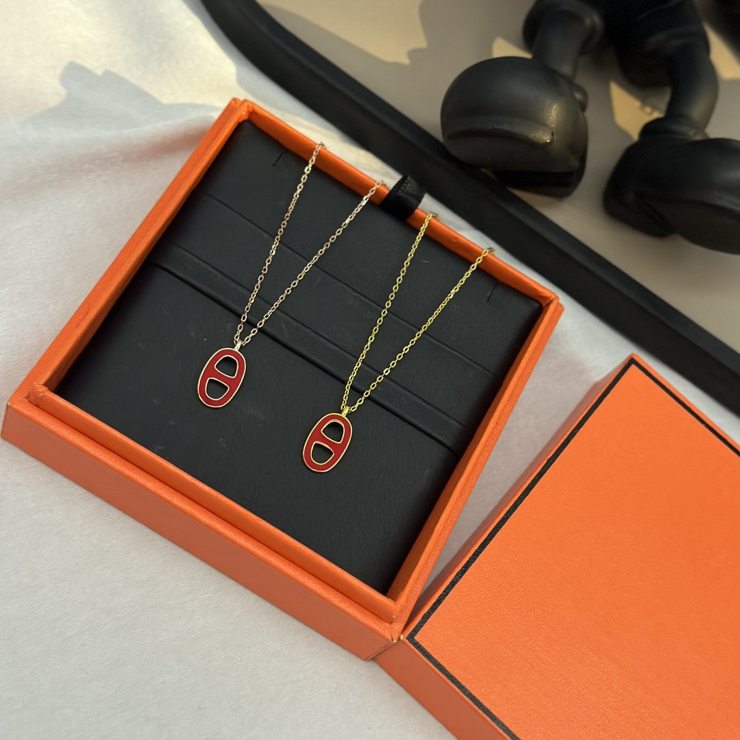 HERMES CHAINE SMALL RED NECKLACE GOLD AND PINK GOLD