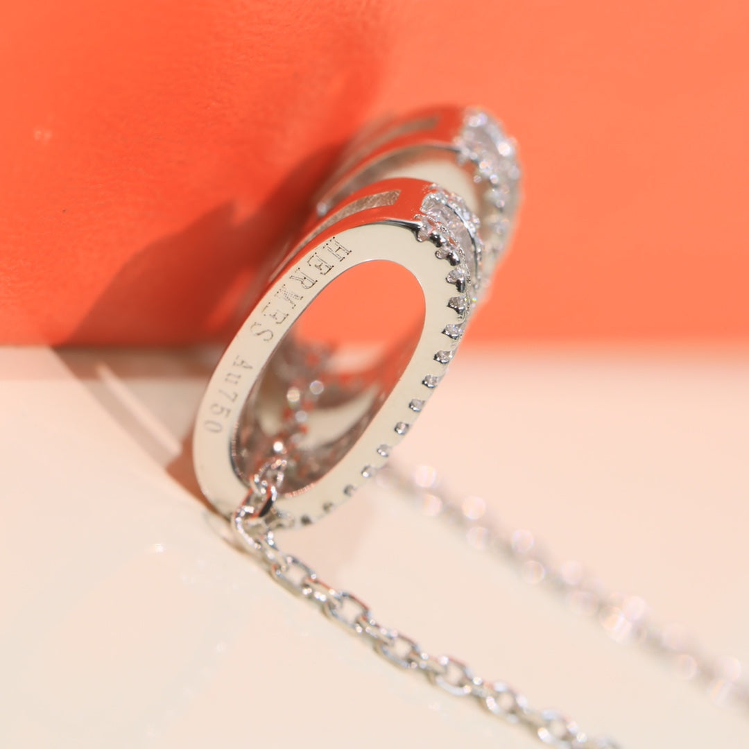 HERMES POP H SILVER FULL DIAMOND NECKLACE