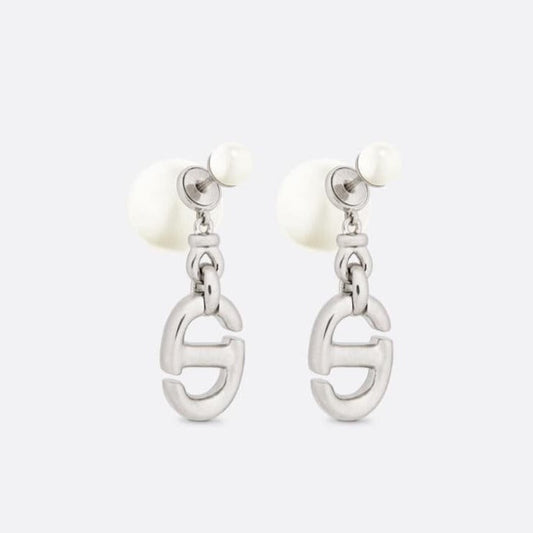 DIOR CD DROP PEARL TRIBALES EARRINGS SILVER