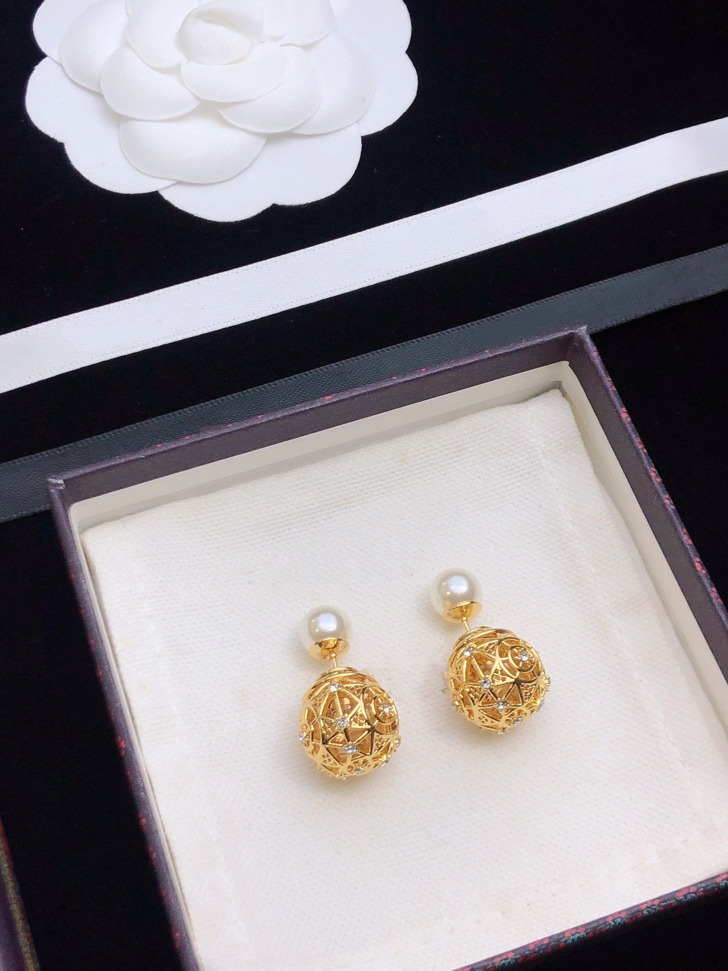 DIOR CD TRIBALES PEARL GOLD DIAMOND EARRINGS