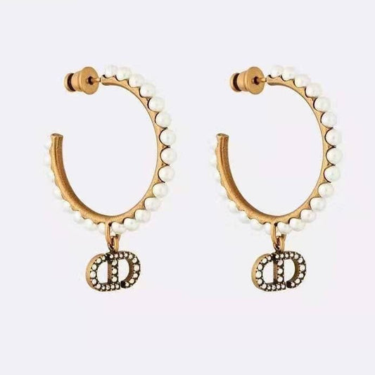 DIOR CLAIR CD LUNE PEARL GOLD DIAMOND EARRINGS