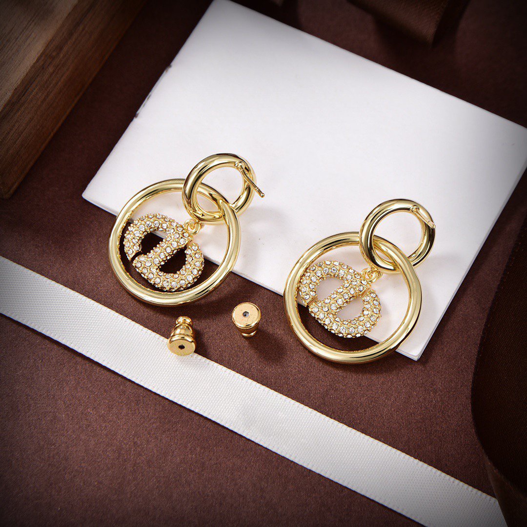 DIOR CD DROP GOLD DIAMOND EARRINGS
