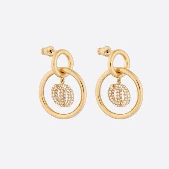DIOR CD DROP GOLD DIAMOND EARRINGS