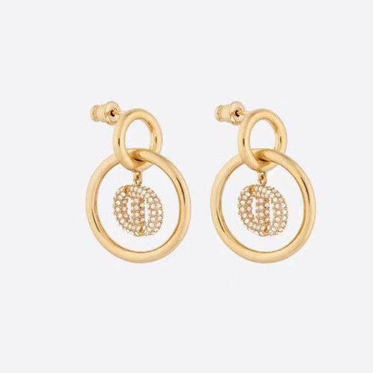 DIOR CD DROP GOLD DIAMOND EARRINGS