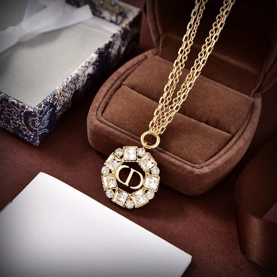 DIOR CD PENDANT GOLD DIAMOND NECKLACE