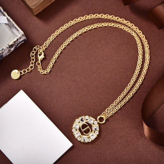 DIOR CD PENDANT GOLD DIAMOND NECKLACE