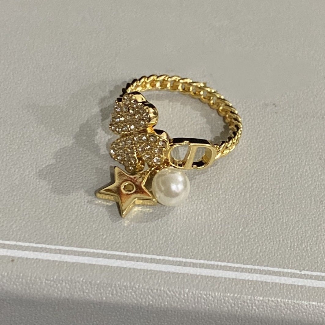 DIOR STAR PEARL CLOVER GOLD DIAMOND RING