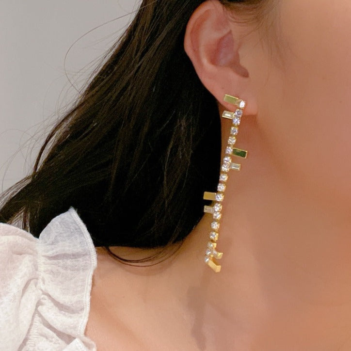 FENDI FF LOGO DROP GOLD DIAMOND EARRINGS