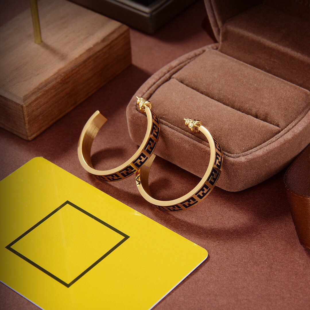 FENDI FOREVER FF BLACK GOLD EARRINGS