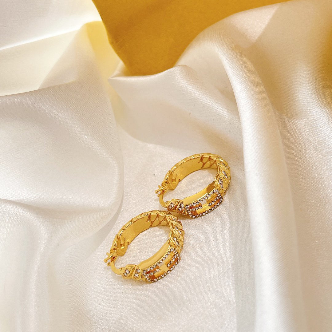 FENDI BAGUETTE SMALL EARRINGS GOLD DIAMOND