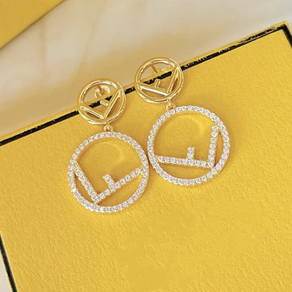 FENDI DOUBLE F GOLD DIAMOND EARRINGS