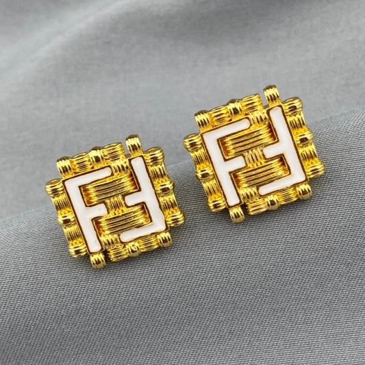 FENDI FF WHITE GOLD EARRINGS