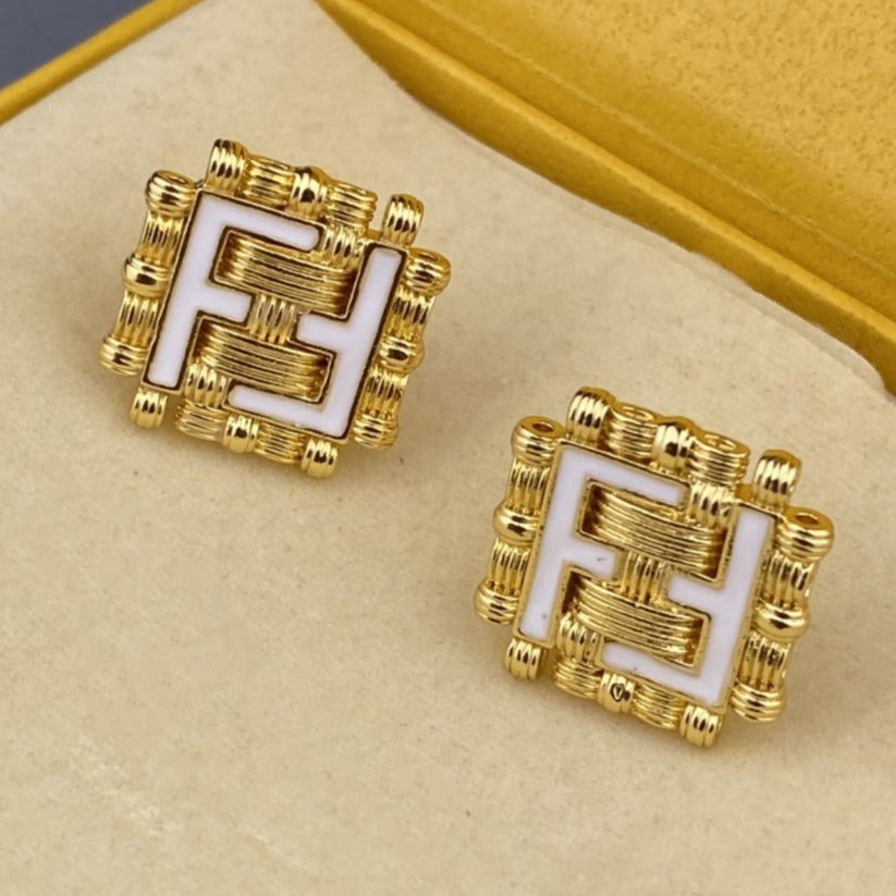 FENDI FF WHITE GOLD EARRINGS