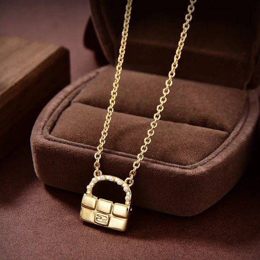 FENDI FF BAG PEARL GOLD NECKLACE