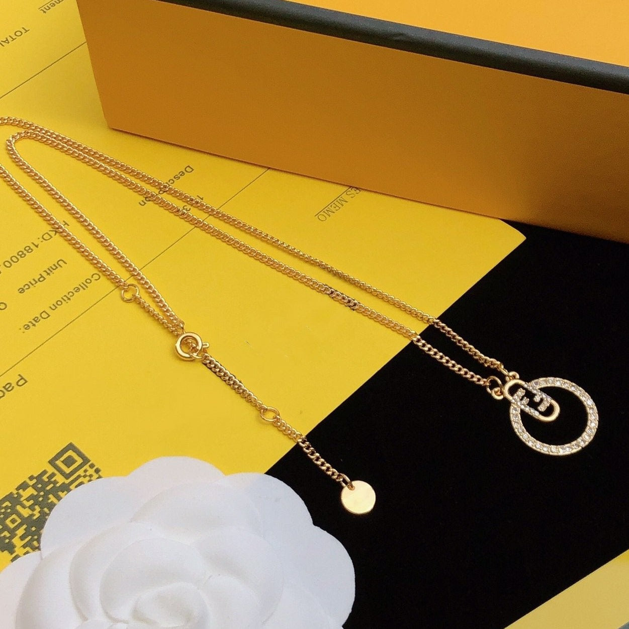 FENDI F LOGO GOLD DIAMOND NECKLACE