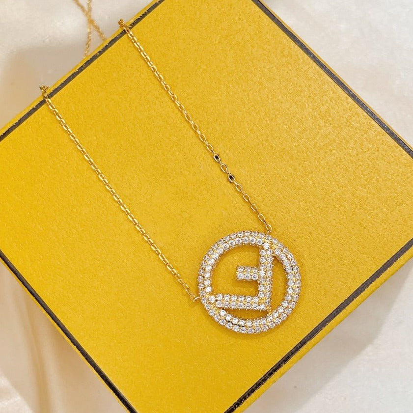 FENDI F LOGO NECKLACE GOLD FULL DIAMOND