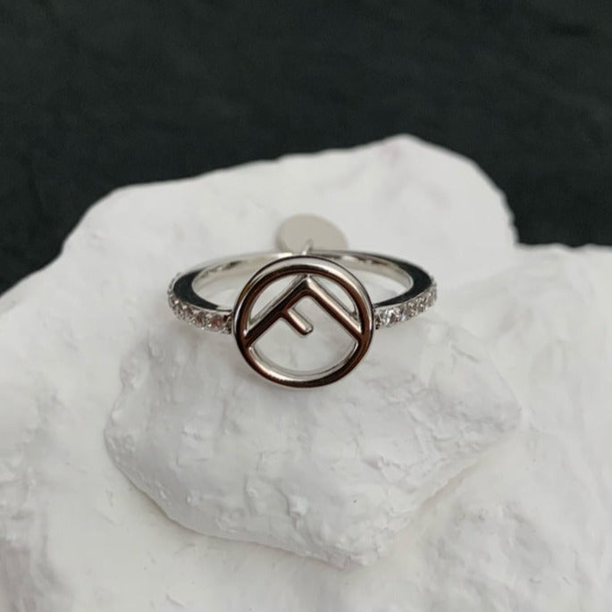 FENDI F LOGO SILVER DIAMOND RING