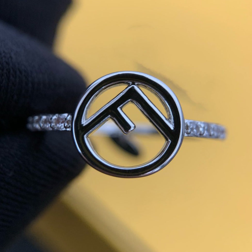 FENDI F LOGO SILVER DIAMOND RING