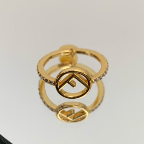 FENDI F LOGO GOLD DIAMOND RING