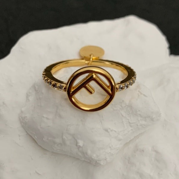 FENDI F LOGO GOLD DIAMOND RING