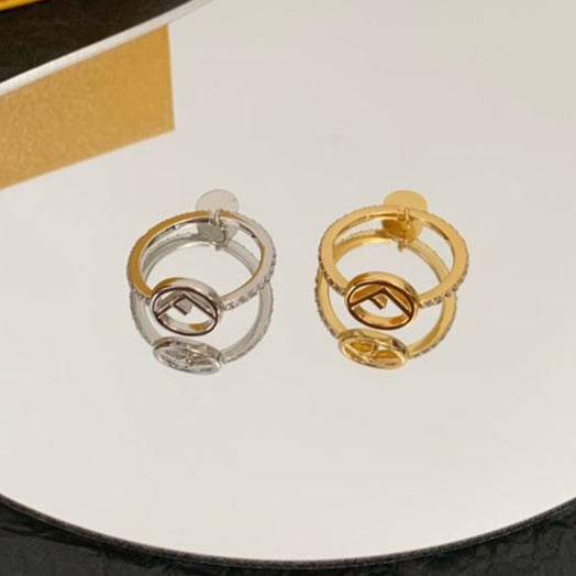 FENDI F LOGO GOLD DIAMOND RING