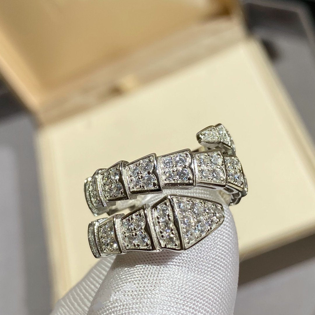 BVLGARI SERPENTI DOUBLE RING SILVER DIAMOND PAVED