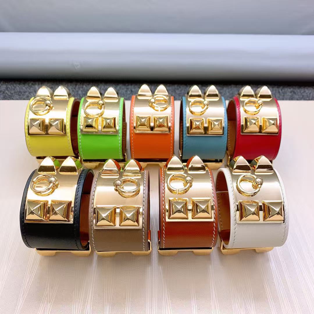 Hermès Collier de Chien Bracelet Leather With Gold Hardware