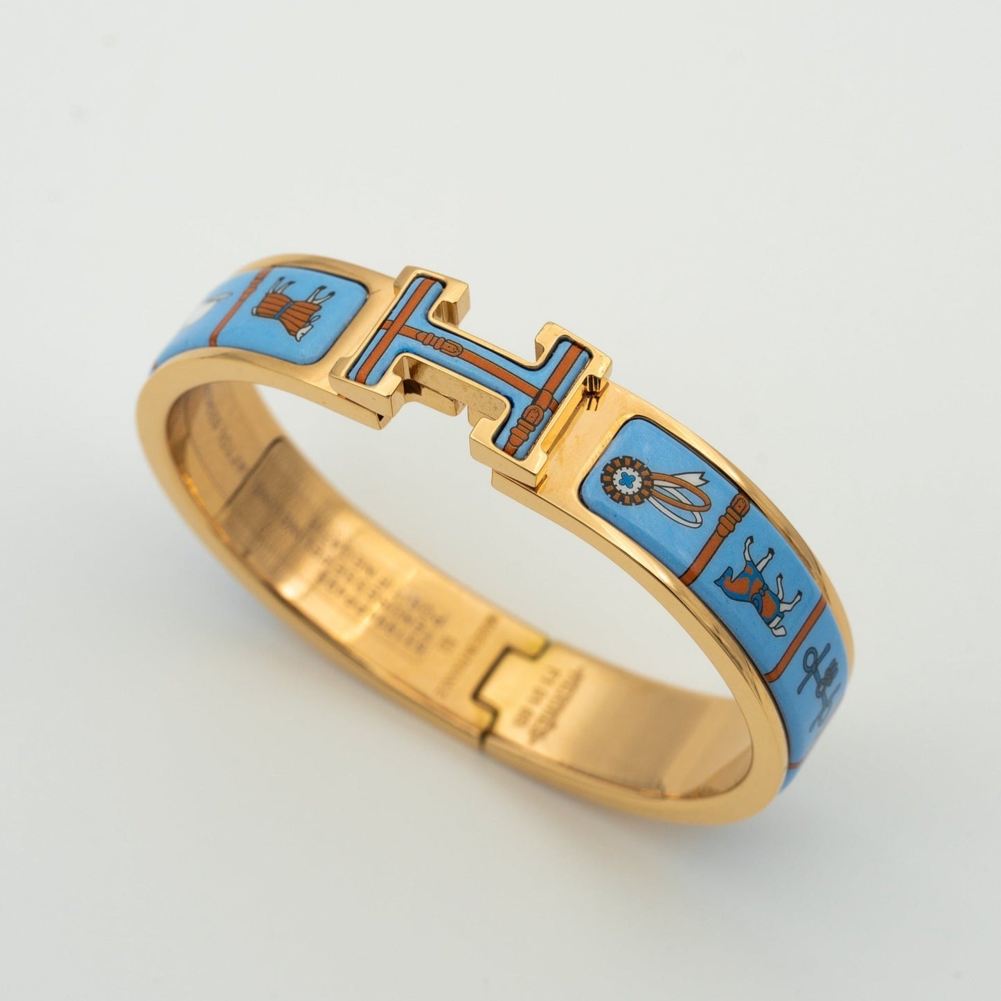 HERMES H PINK GOLD BRACELET BLUE CERAMIC