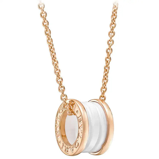BVLGARI ZERO 1 WHITE CERAMIC PINK GOLD DIAMOND NECKLACE