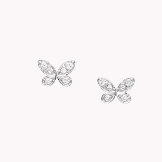 GRAFF BUTTERFLY SILVER DIAMOND PAVED PETITE STUD EARRINGS