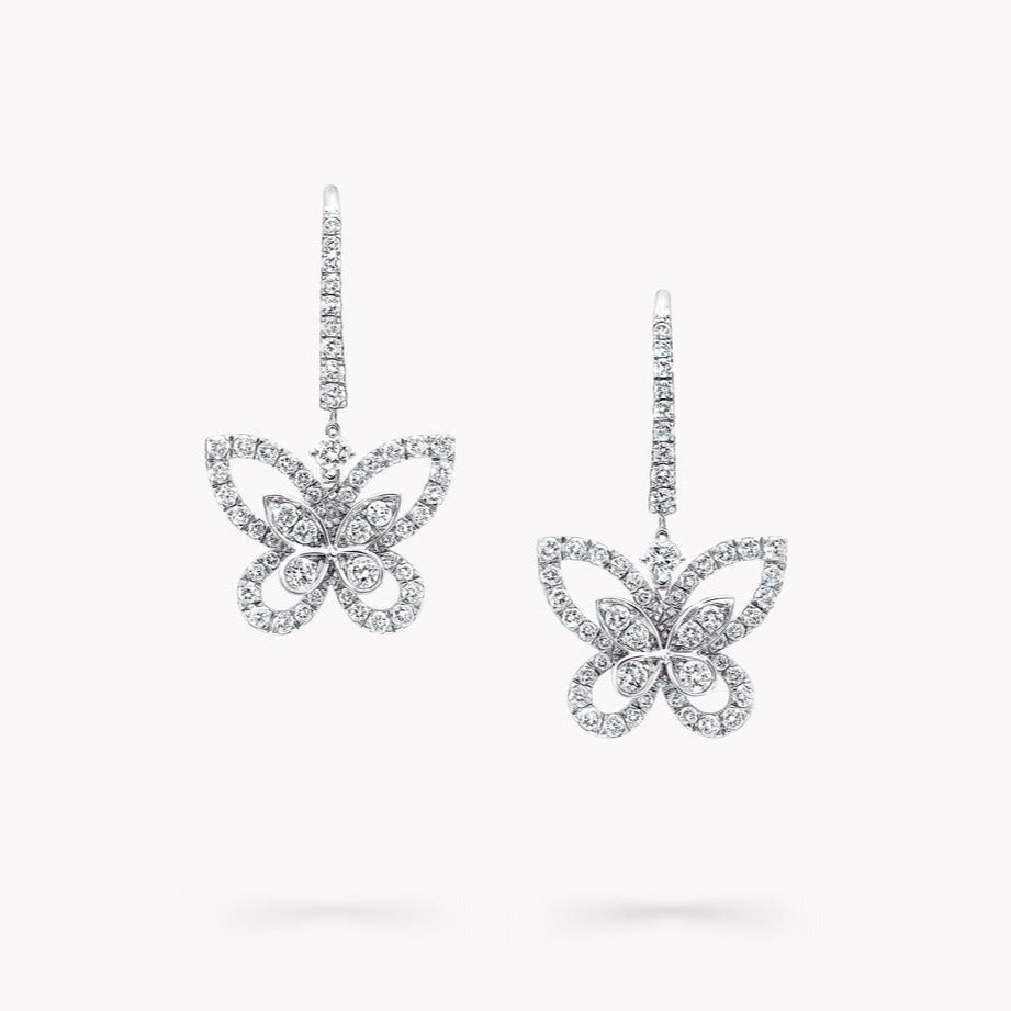 GRAFF DOUBLE BUTTERFLY SILHOUETTE SILVER DIAMOND EARRINGS