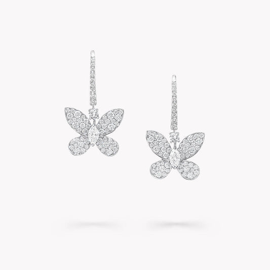 GRAFF BUTTERFLY SILVER DIAMOND PAVED DROP EARRINGS
