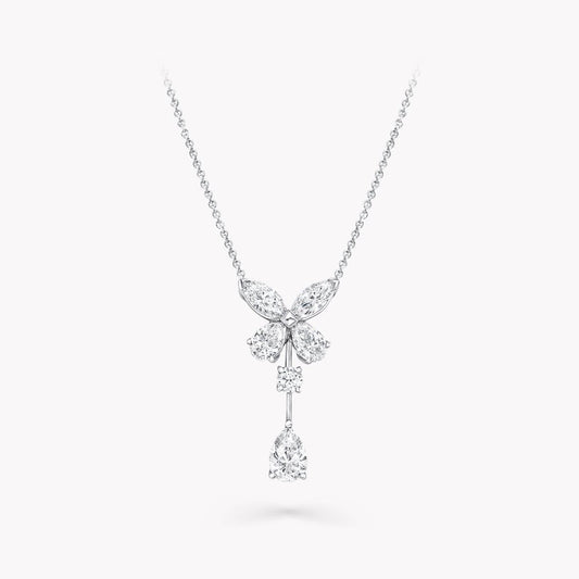 GRAFF BUTTERFLY PEAR SHAPE CLASSIC SILVER DIAMOND DROP NECKLACE