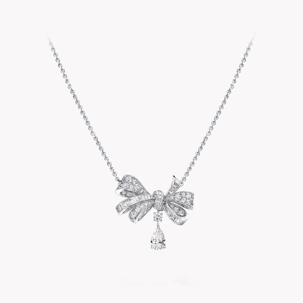GRAFF TILDA BOW CLASSIC SILVER DIAMOND DROP NECKLACE
