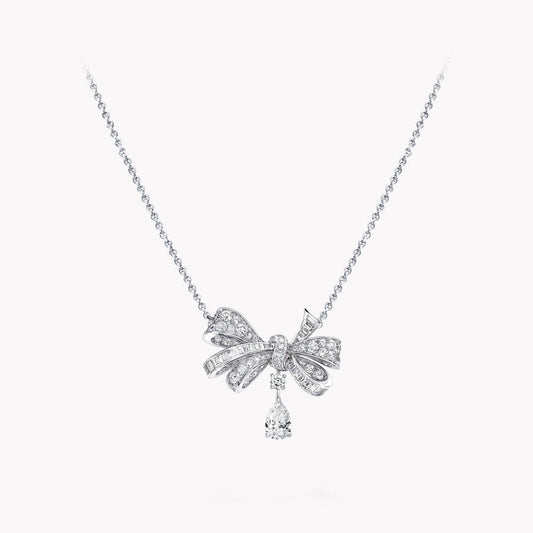 GRAFF TILDA BOW CLASSIC SILVER DIAMOND DROP NECKLACE