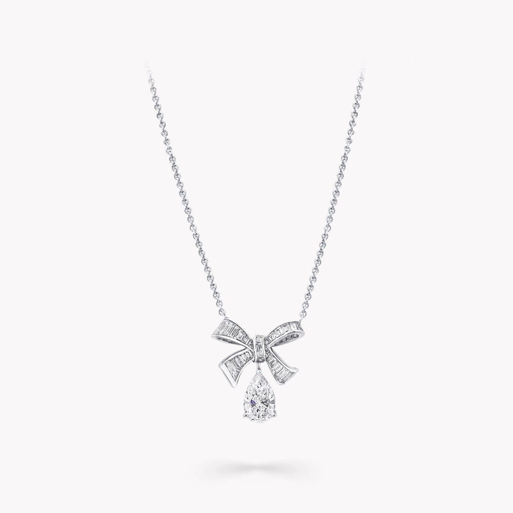 GRAFF TILDA BOW BAGUETTE CUT SILVER DIAMOND DROP NECKLACE