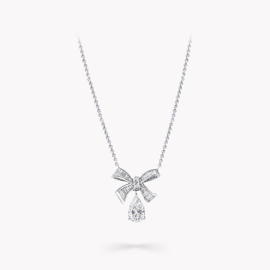 GRAFF TILDA BOW BAGUETTE CUT SILVER DIAMOND DROP NECKLACE