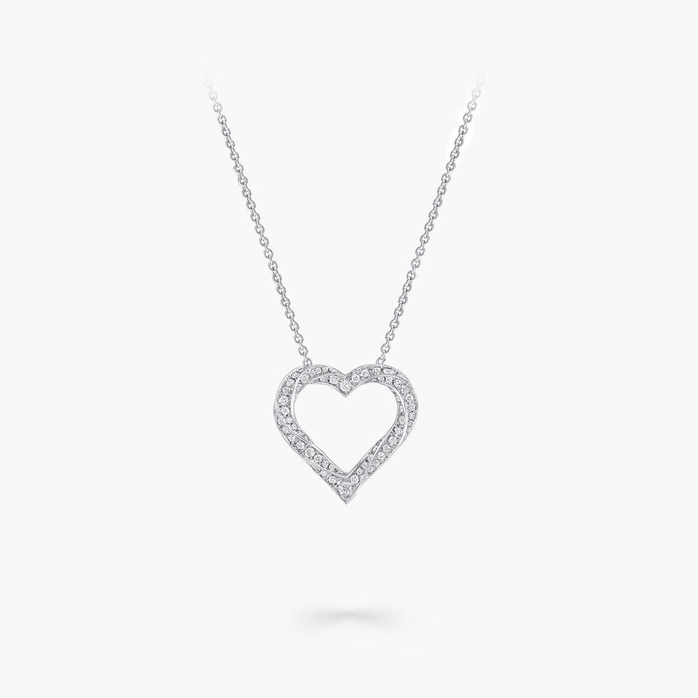 GRAFF SPIRAL HEART SILHOUETTE PAVED SILVER DIAMOND NECKLACE