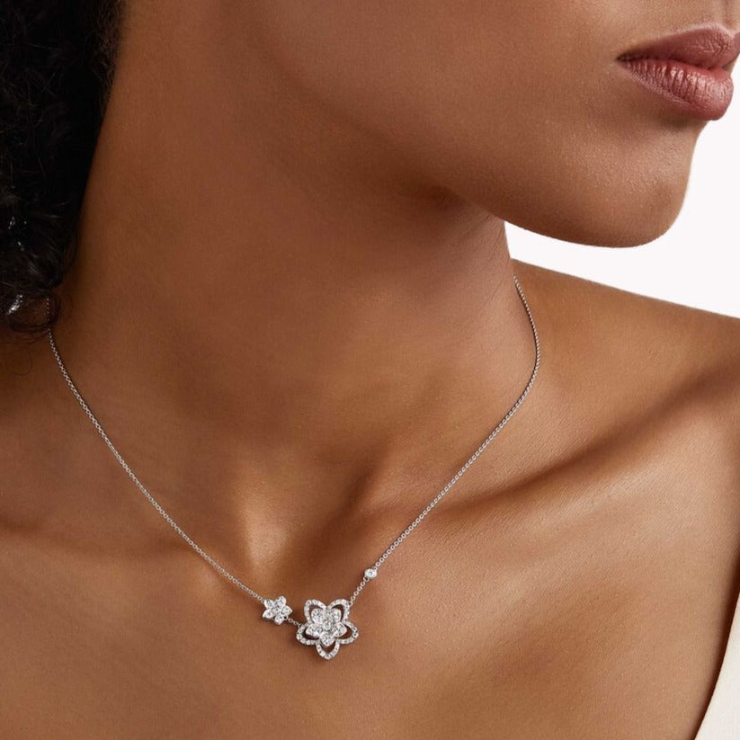 GRAFF WILD FLOWER DOUBLE SILVER DIAMOND NECKLACE