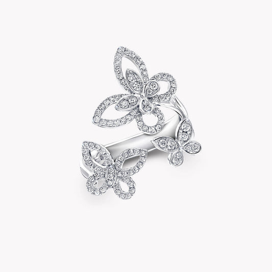 GRAFF TRIPLE BUTTERFLY SILHOUETTE SILVER DIAMOND RING