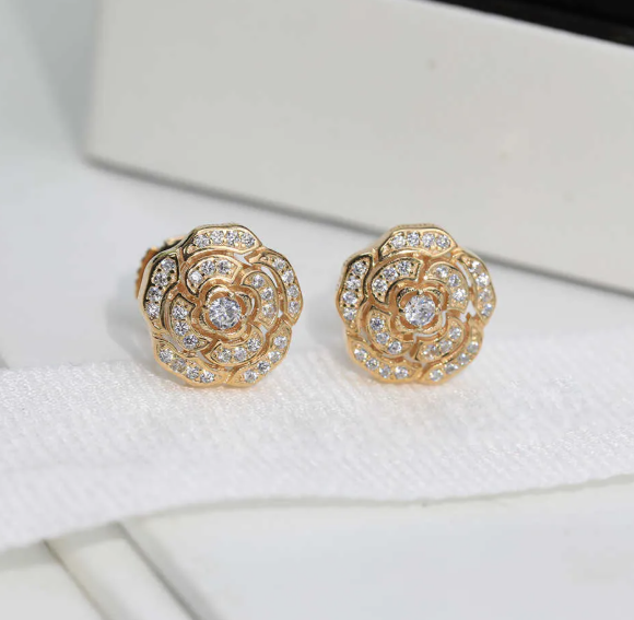 Chanel Bouton Camelia Diamond Stud Earrings