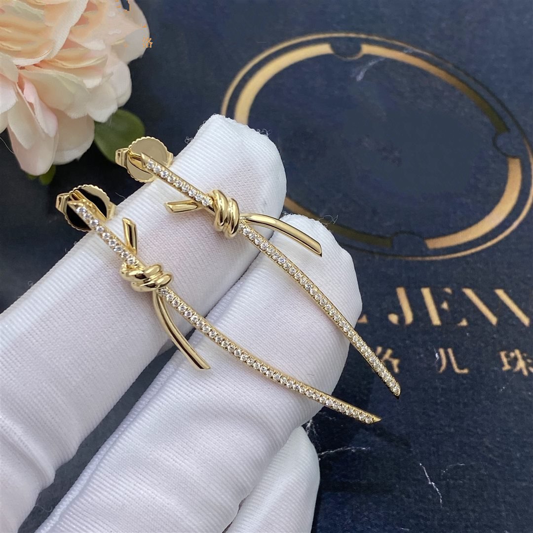TIFFANY KNOT DROP EARRINGS IN YELLOW GOLD WITH DIAMONDS
