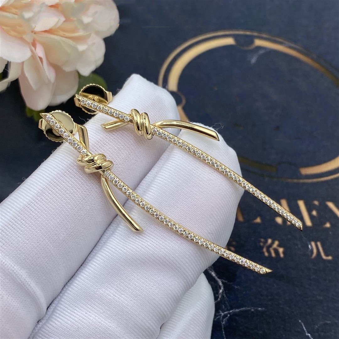 TIFFANY KNOT DROP EARRINGS IN YELLOW GOLD WITH DIAMONDS