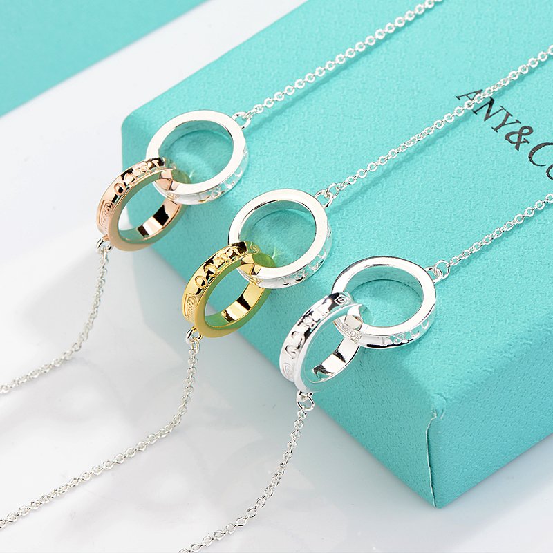 TIFFANY NECKLACE FEMALE DOUBLE RING DOUBLE CIRCLE COUPLE PENDANT