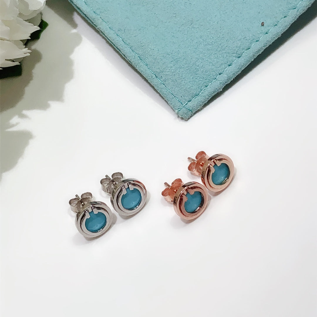 TIFFANY TURQUOISE CIRCLE WHITE GOLD EARRINGS