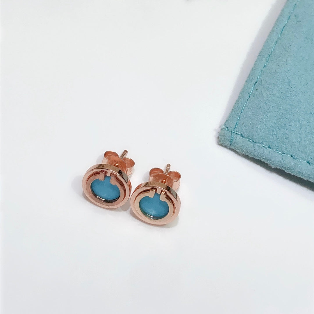 TIFFANY TURQUOISE CIRCLE WHITE GOLD EARRINGS