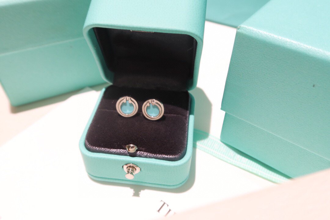 TIFFANY TURQUOISE CIRCLE WHITE GOLD EARRINGS
